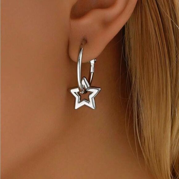 Star Hoop Earrings M1209 - Picture 2 of 5